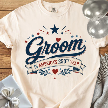 Groom, Luckiest Guy in America - Premium Wedding T-Shirt