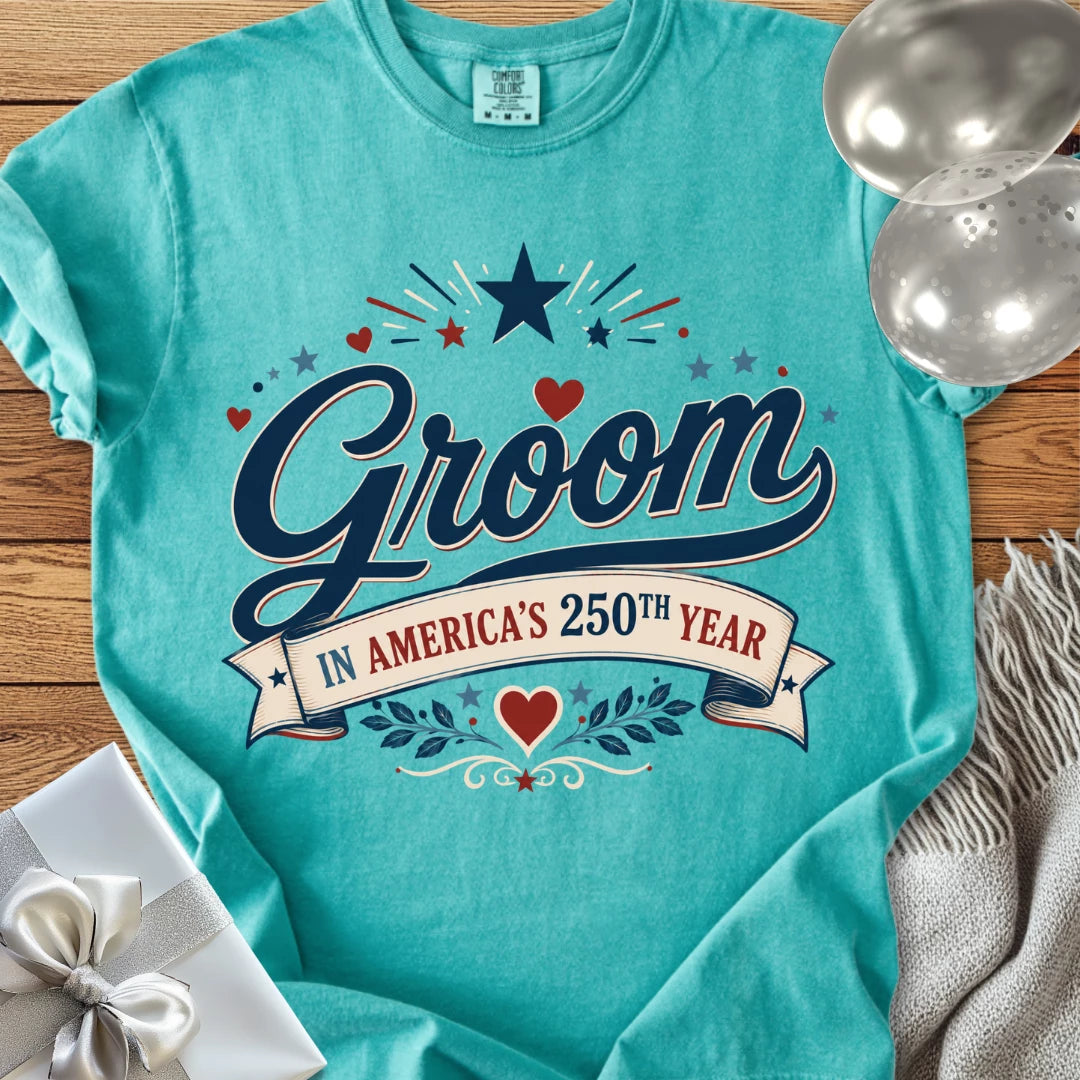 Groom, Luckiest Guy in America - Premium Wedding T-Shirt