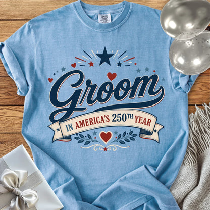 Groom, Luckiest Guy in America - Premium Wedding T-Shirt