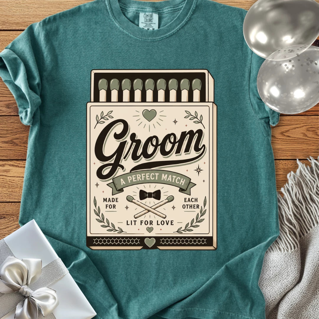 Groom, A Perfect Match - Premium Wedding T-Shirt