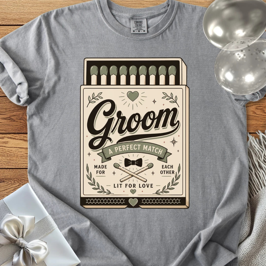 Groom, A Perfect Match - Premium Wedding T-Shirt