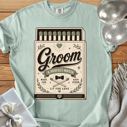 Groom, A Perfect Match - Premium Wedding T-Shirt