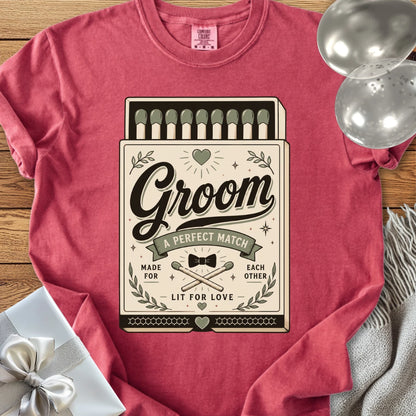 Groom, A Perfect Match - Premium Wedding T-Shirt