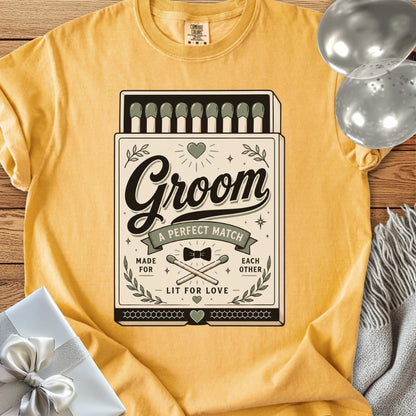 Groom, A Perfect Match - Premium Wedding T-Shirt