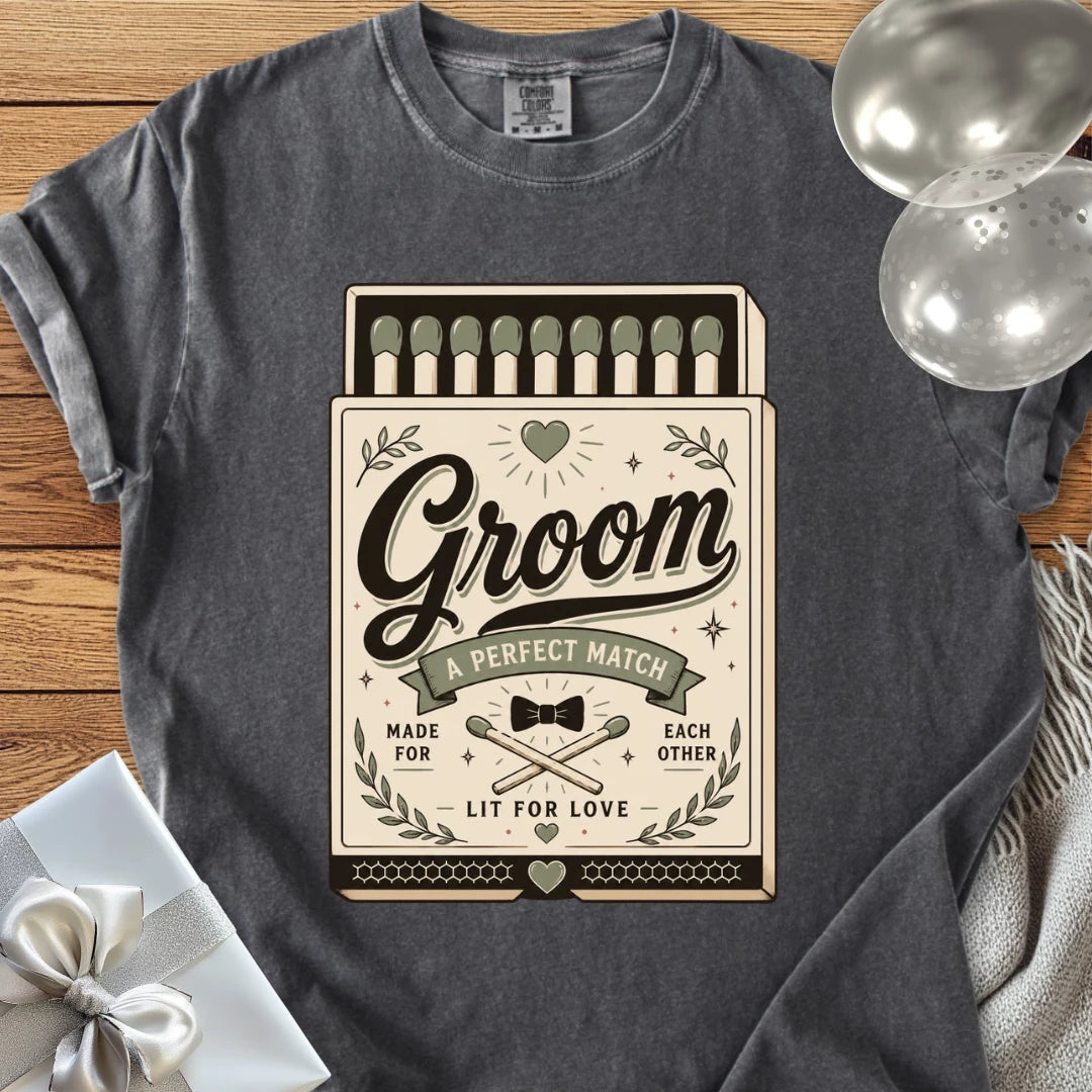 Groom, A Perfect Match - Premium Wedding T-Shirt