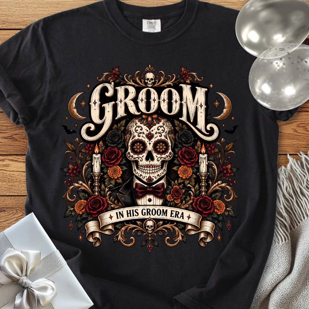 Groom, In His Groom Era - Premium Halloween Wedding T-Shirt