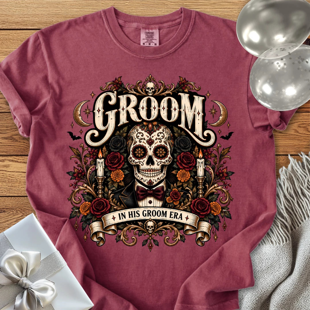Groom, In His Groom Era - Premium Halloween Wedding T-Shirt