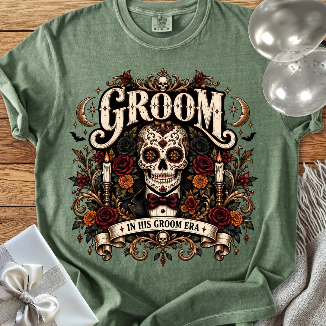 Groom, In His Groom Era - Premium Halloween Wedding T-Shirt