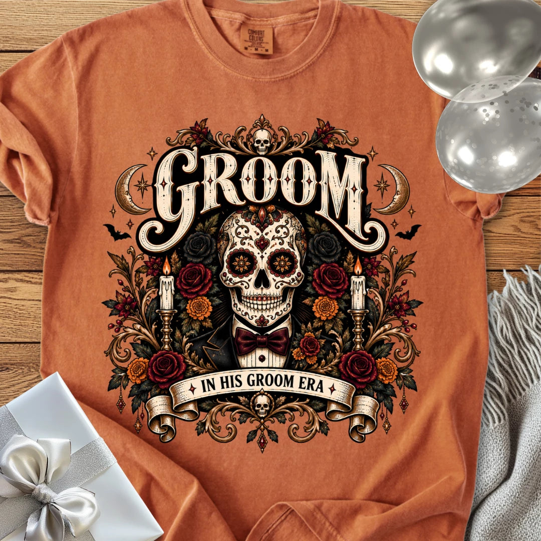 Groom, In His Groom Era - Premium Halloween Wedding T-Shirt