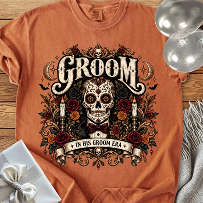 Groom, In His Groom Era - Premium Halloween Wedding T-Shirt