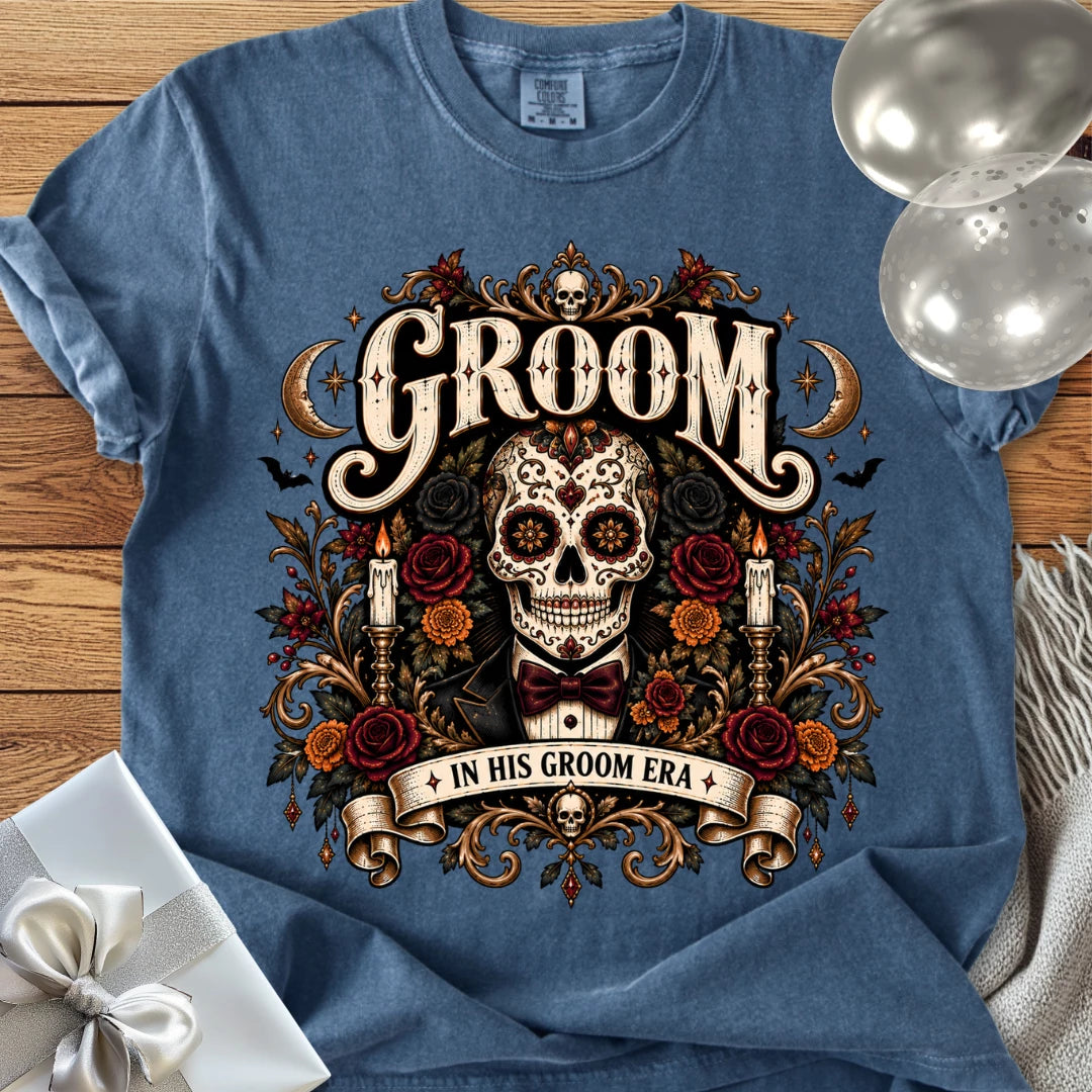 Groom, In His Groom Era - Premium Halloween Wedding T-Shirt