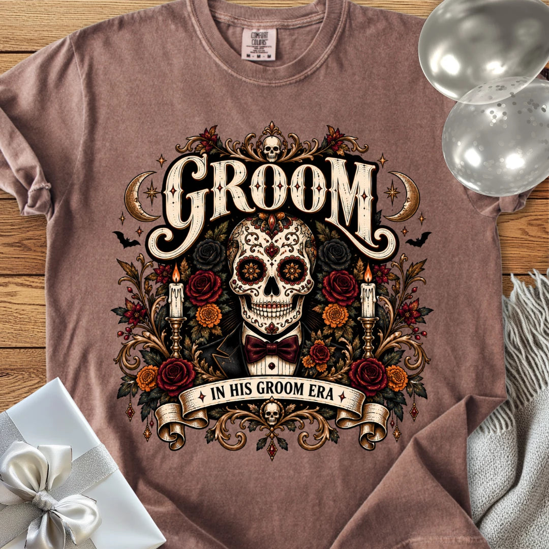 Groom, In His Groom Era - Premium Halloween Wedding T-Shirt
