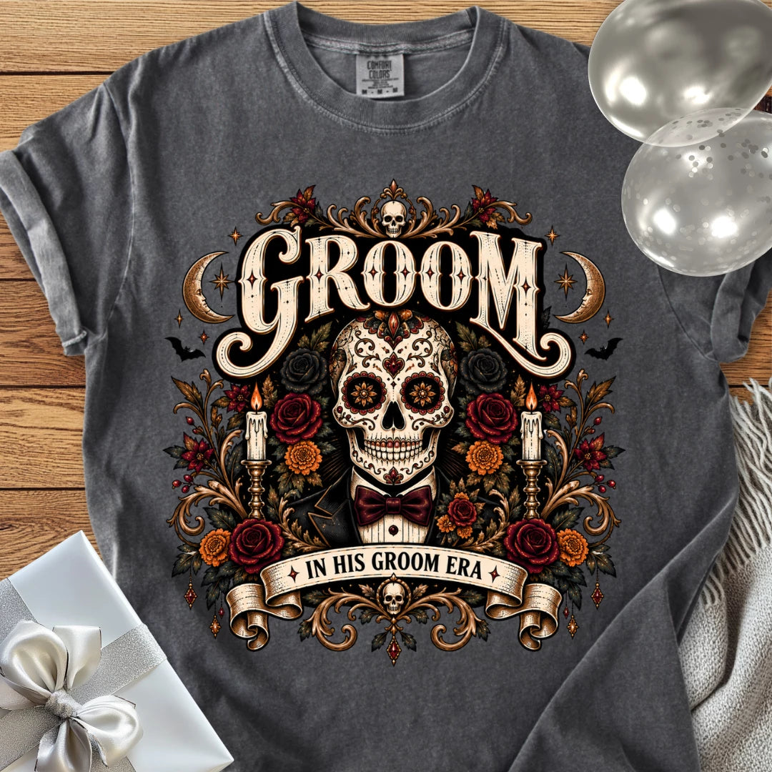 Groom, In His Groom Era - Premium Halloween Wedding T-Shirt