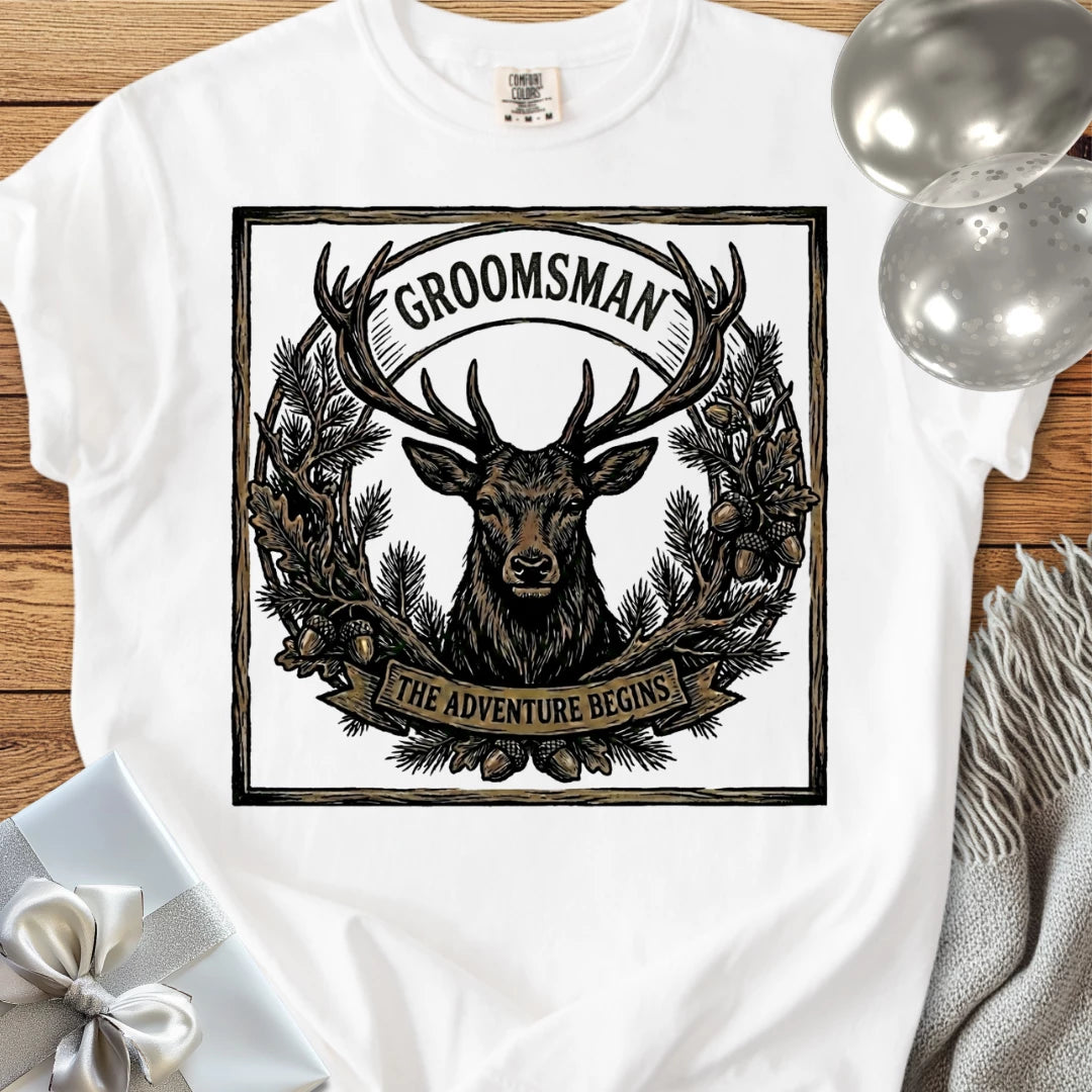 Groomsman, The Adventure Begins - Wedding T-Shirt