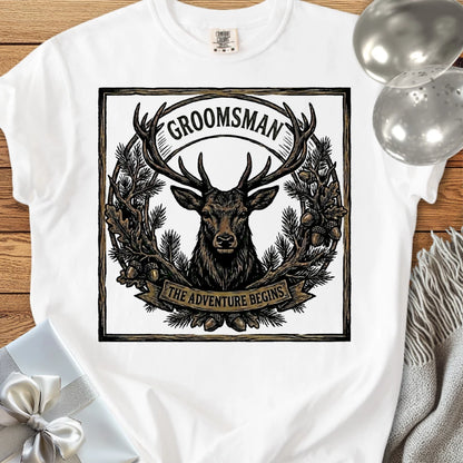 Groomsman, The Adventure Begins - Wedding T-Shirt