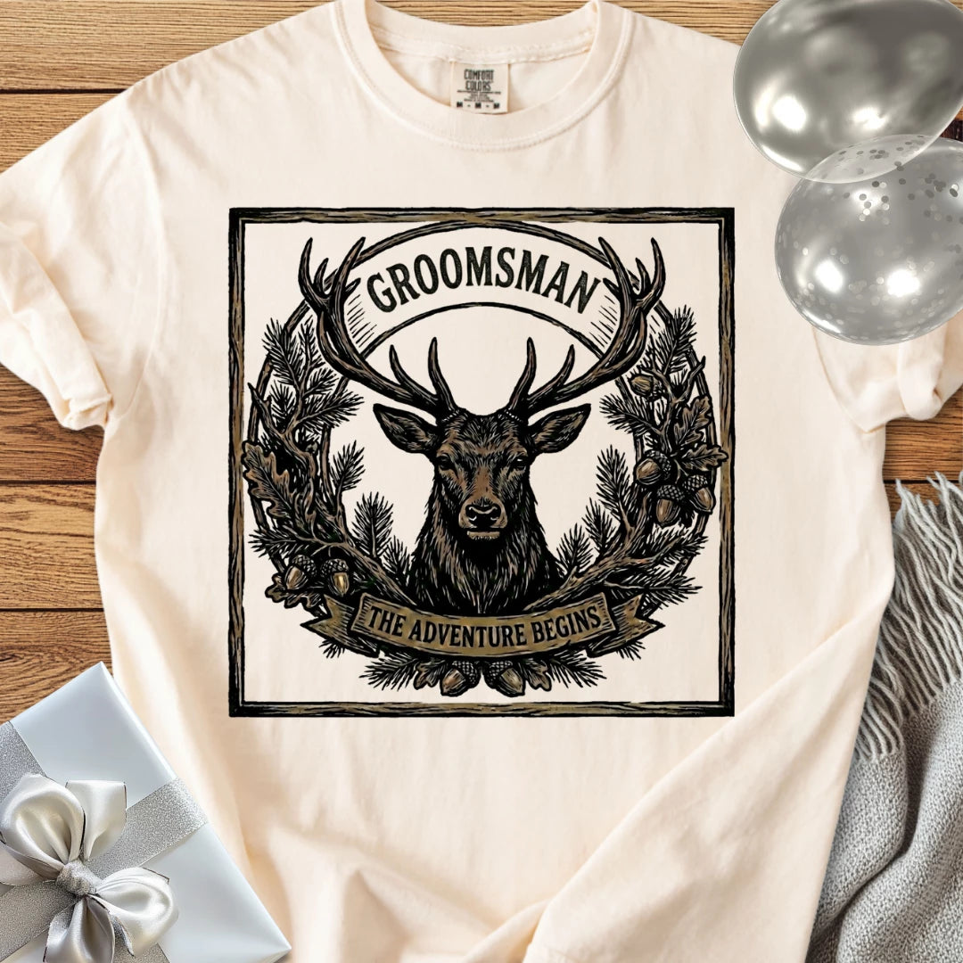 Groomsman, The Adventure Begins - Wedding T-Shirt