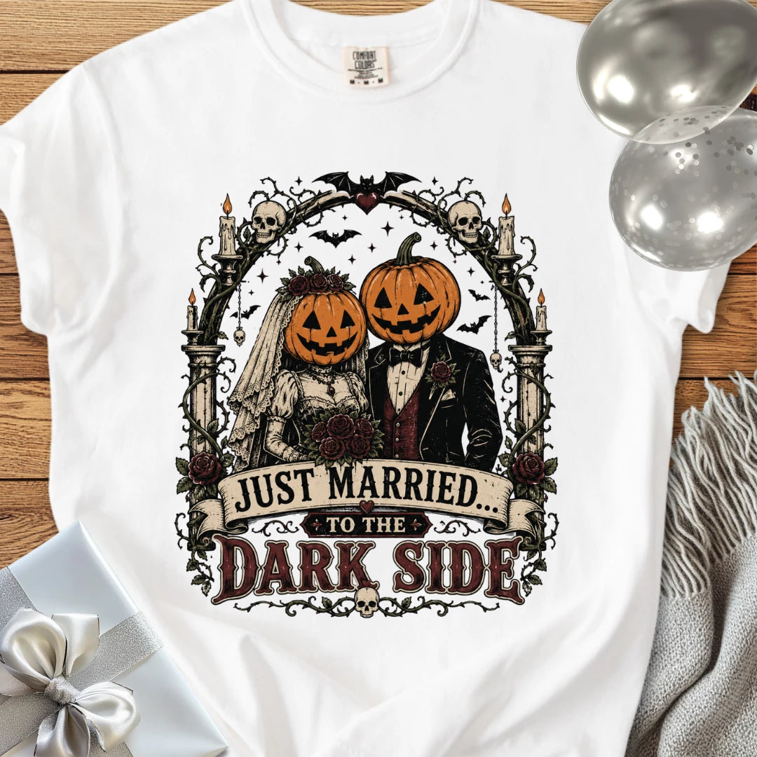 Just Married to the Dark Side - Premium Halloween Wedding T-Shirt
