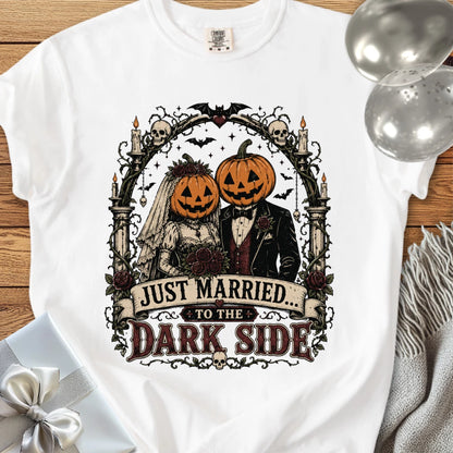 Just Married to the Dark Side - Premium Halloween Wedding T-Shirt