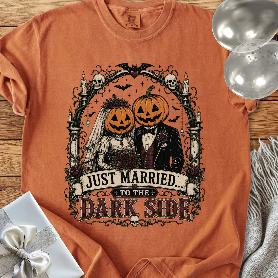 Just Married to the Dark Side - Premium Halloween Wedding T-Shirt