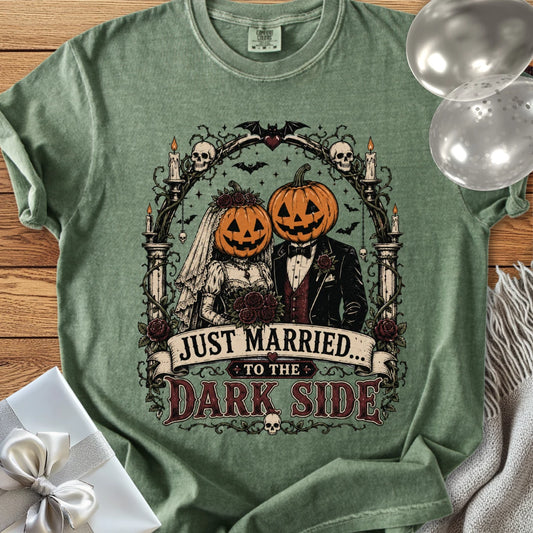 Just Married to the Dark Side - Premium Halloween Wedding T-Shirt