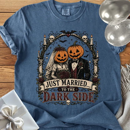 Just Married to the Dark Side - Premium Halloween Wedding T-Shirt