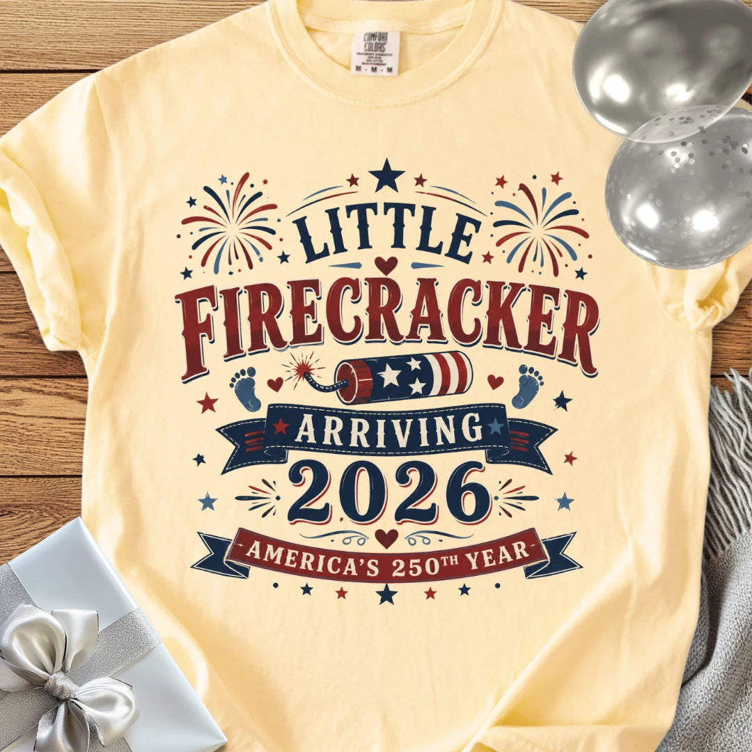 Little Firecracker Arriving 2026, America's 250th Year - Premium America 250 T-Shirt