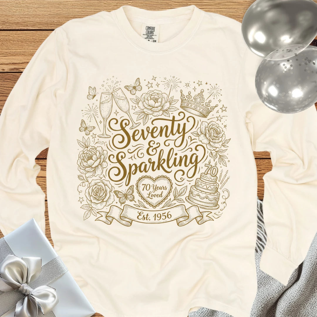 Seventy & Sparkling - Premium 70th Birthday Long Sleeve T-Shirt