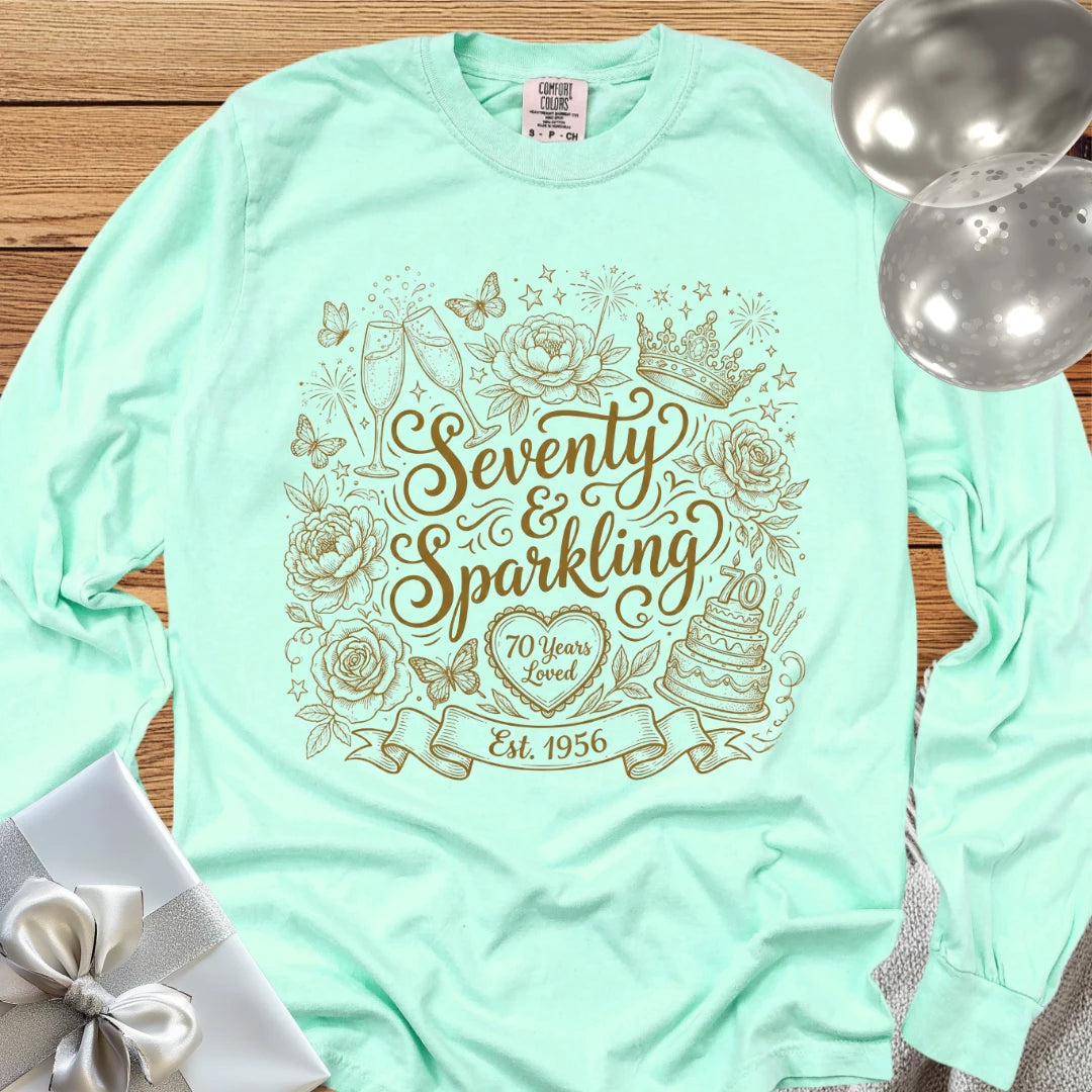 Seventy & Sparkling - Premium 70th Birthday Long Sleeve T-Shirt