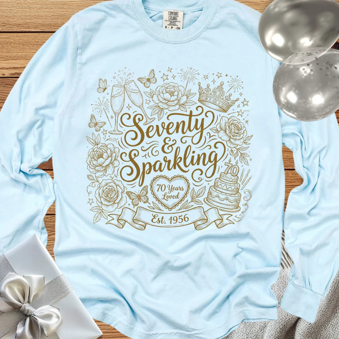 Seventy & Sparkling - Premium 70th Birthday Long Sleeve T-Shirt