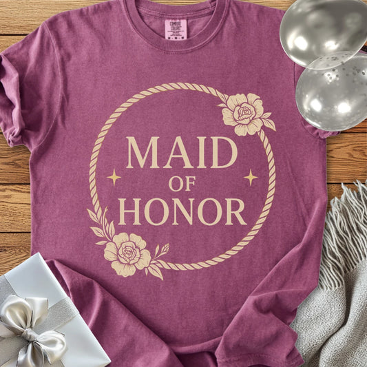 Maid of Honor -  Premium Floral Wreath Bridal Party T-Shirt