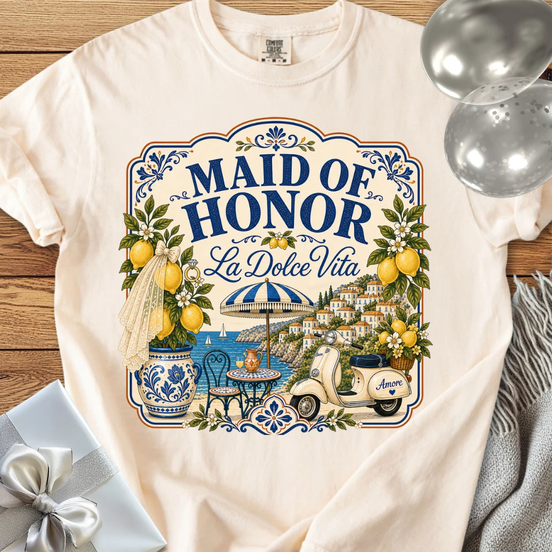Maid of Honor “La Dolce Vita” — Premium Bridal Party T-Shirt