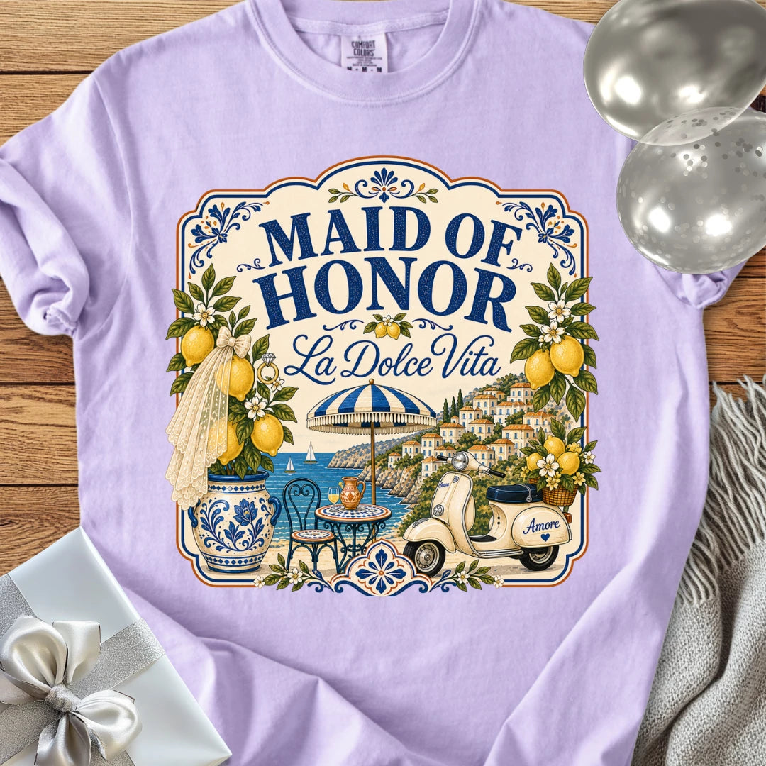 Maid of Honor “La Dolce Vita” — Premium Bridal Party T-Shirt