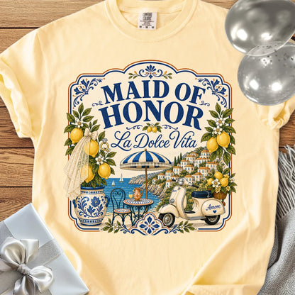 Maid of Honor “La Dolce Vita” — Premium Bridal Party T-Shirt