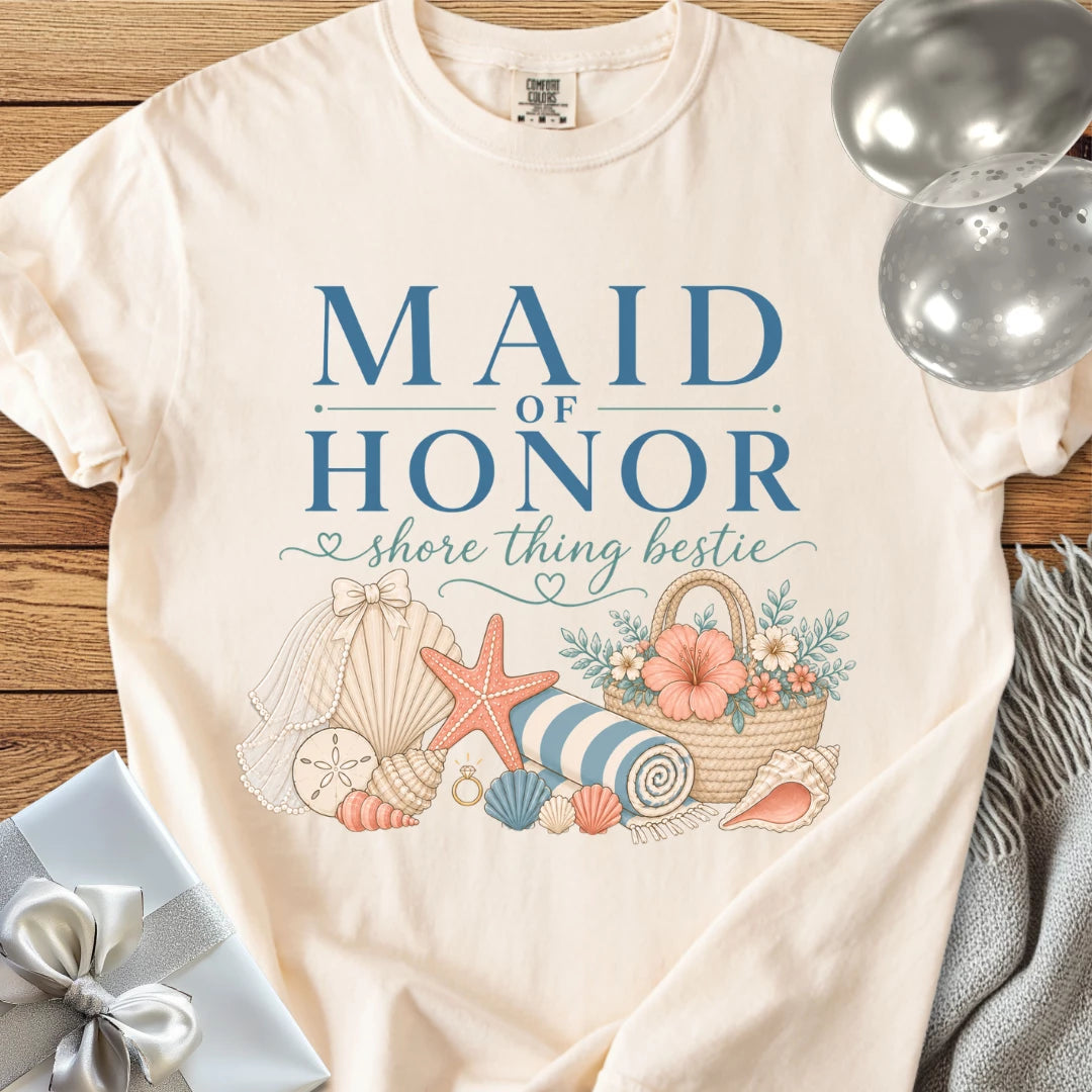 Maid of Honor, Shore Thing Bestie - Premium Bridal Party T-Shirt