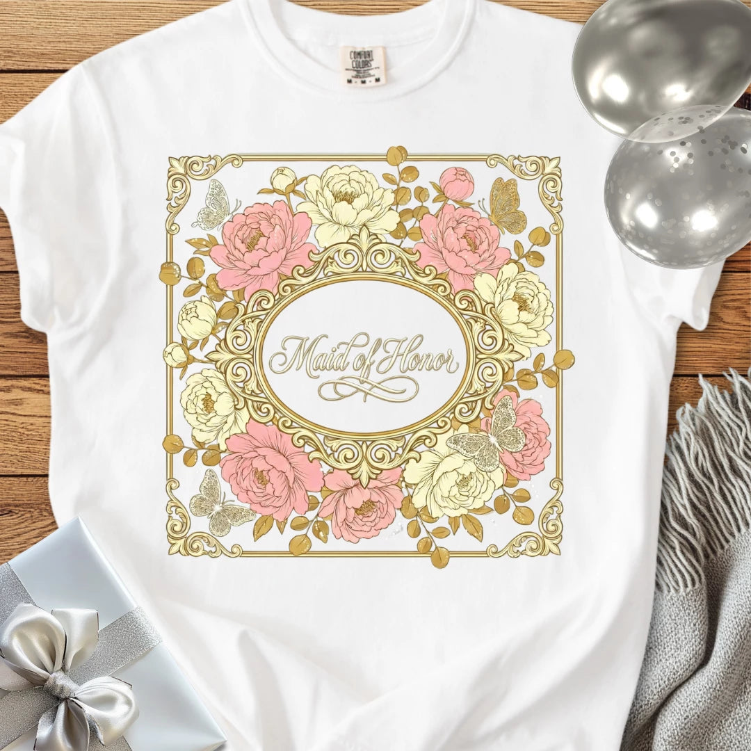 Maid of Honor - Premium Peony Wedding T-Shirt