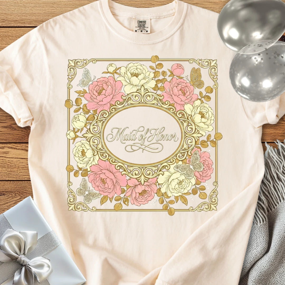Maid of Honor - Premium Peony Wedding T-Shirt