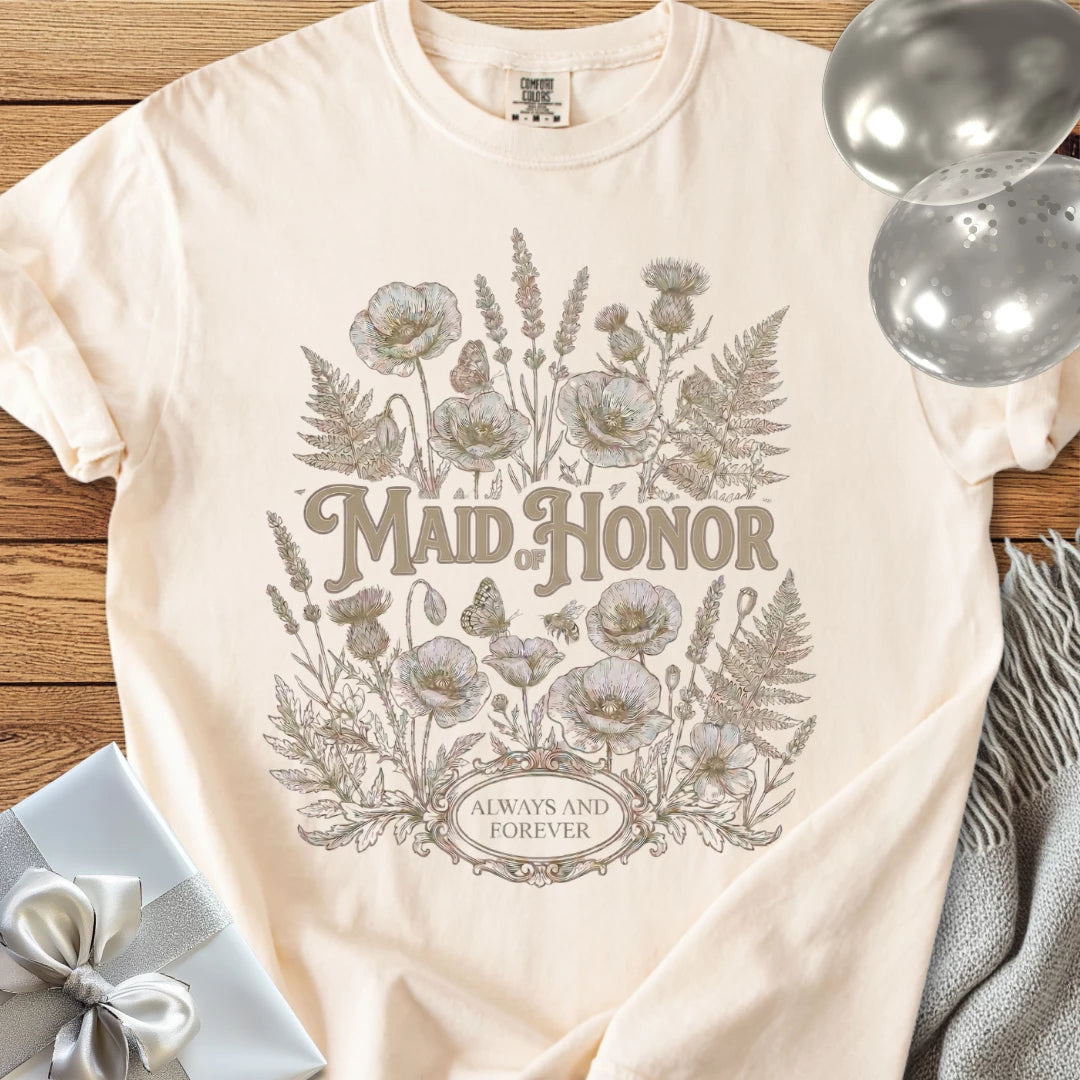 Maid of Honor - Premium Wildflower Wedding T-Shirt