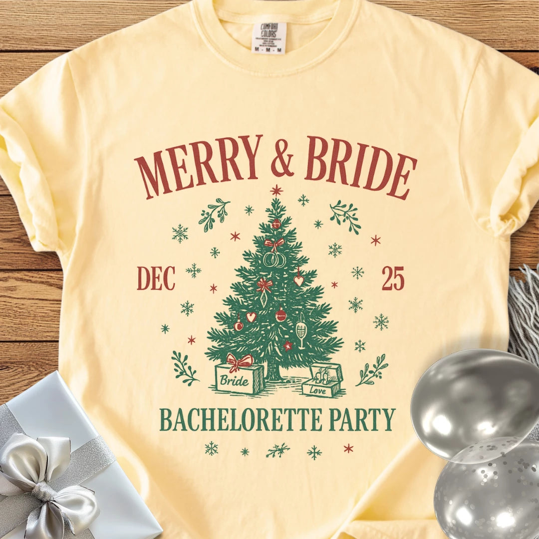 Merry & Bride - Premium Christmas Bachelorette Party T-Shirt