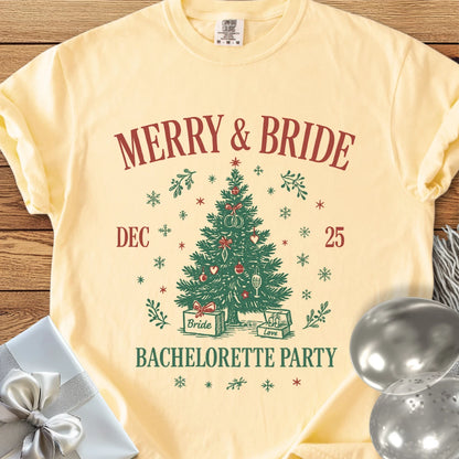 Merry & Bride - Premium Christmas Bachelorette Party T-Shirt