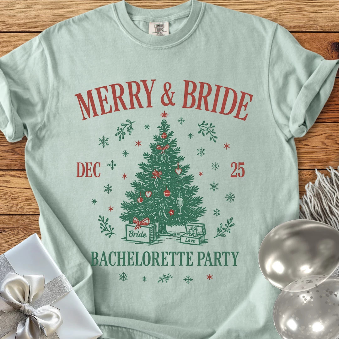 Merry & Bride - Premium Christmas Bachelorette Party T-Shirt
