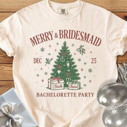 Merry & Bridesmaid - Premium Christmas Bachelorette Party T-Shirt