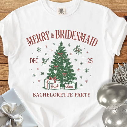 Merry & Bridesmaid - Premium Christmas Bachelorette Party T-Shirt