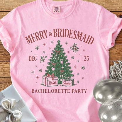 Merry & Bridesmaid - Premium Christmas Bachelorette Party T-Shirt