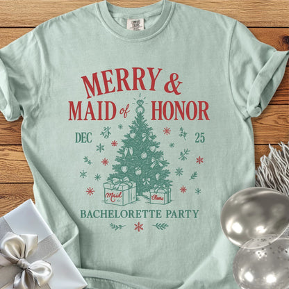 Merry & Maid of Honor - Premium Christmas Bachelorette Party T-Shirt