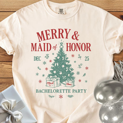 Merry & Maid of Honor - Premium Christmas Bachelorette Party T-Shirt