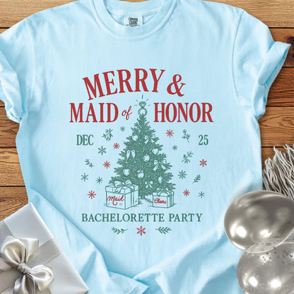 Merry & Maid of Honor - Premium Christmas Bachelorette Party T-Shirt
