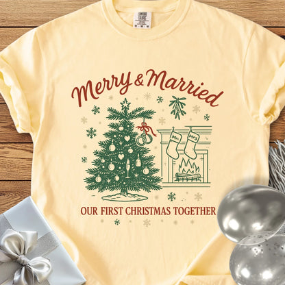 Merry & Married, Our First Christmas Together - Premium Wedding T-Shirt
