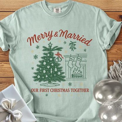 Merry & Married, Our First Christmas Together - Premium Wedding T-Shirt