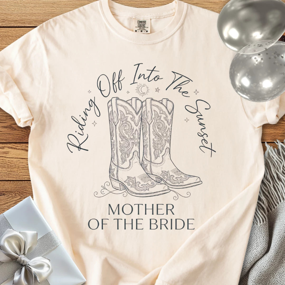 Mother of the Bride, Riding Off Into the Sunset - Premium Wedding T-Shirt