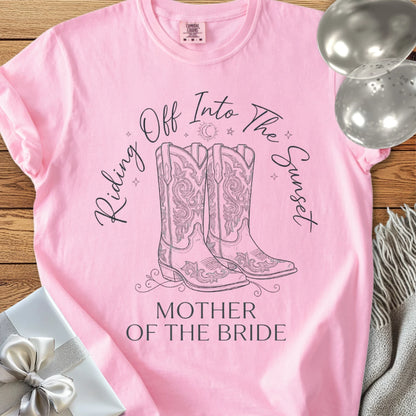 Mother of the Bride, Riding Off Into the Sunset - Premium Wedding T-Shirt